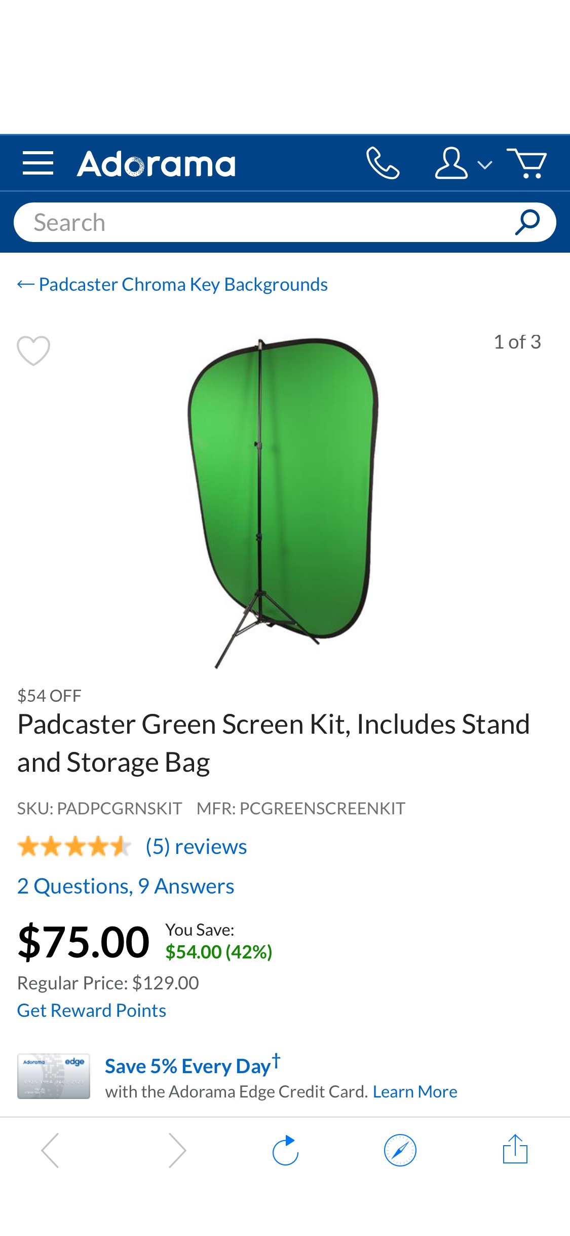 Padcaster Green Screen Kit, Includes Stand and Storage Bag PCGREENSCREENKIT 屏幕设备