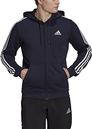 adidas Men&#39;s Essentials French Terry 3-Stripes Full-Zip Hoodie, Legend Ink/White, Large at Amazon Men’s Clothing store
