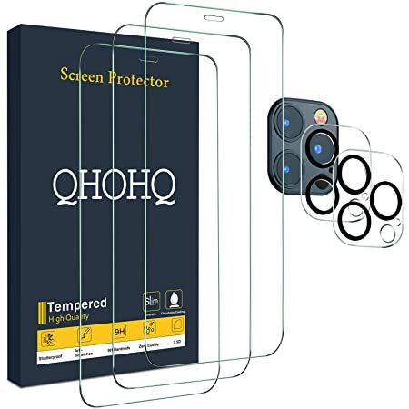 QHOHQ 3 Pack Screen Protector for iPhone 12 Pro Max [6.7”] with 2 Packs Tempered Glass Camera Lens Protector