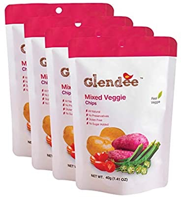 Amazon.com: Mixed Veggie Chips Healthy Snack by Glendee | Vegan & Gluten-Free Snacks for Adults & Kids | Purple Sweet Potatoes, Potatoes, Okra & Tomatoes | 4 Low-Calorie Snack Packs