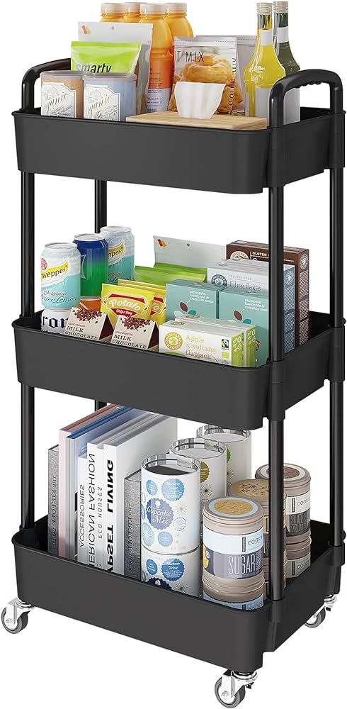 Amazon.com: Laiensia 3-Tier Kitchen Storage Cart,Multifunction Utility Rolling Storage Organizer,Mobile Shelving Unit Cart with Lockable Wheels for Bathroom,Laundry,Living Room,With Classified Sticker