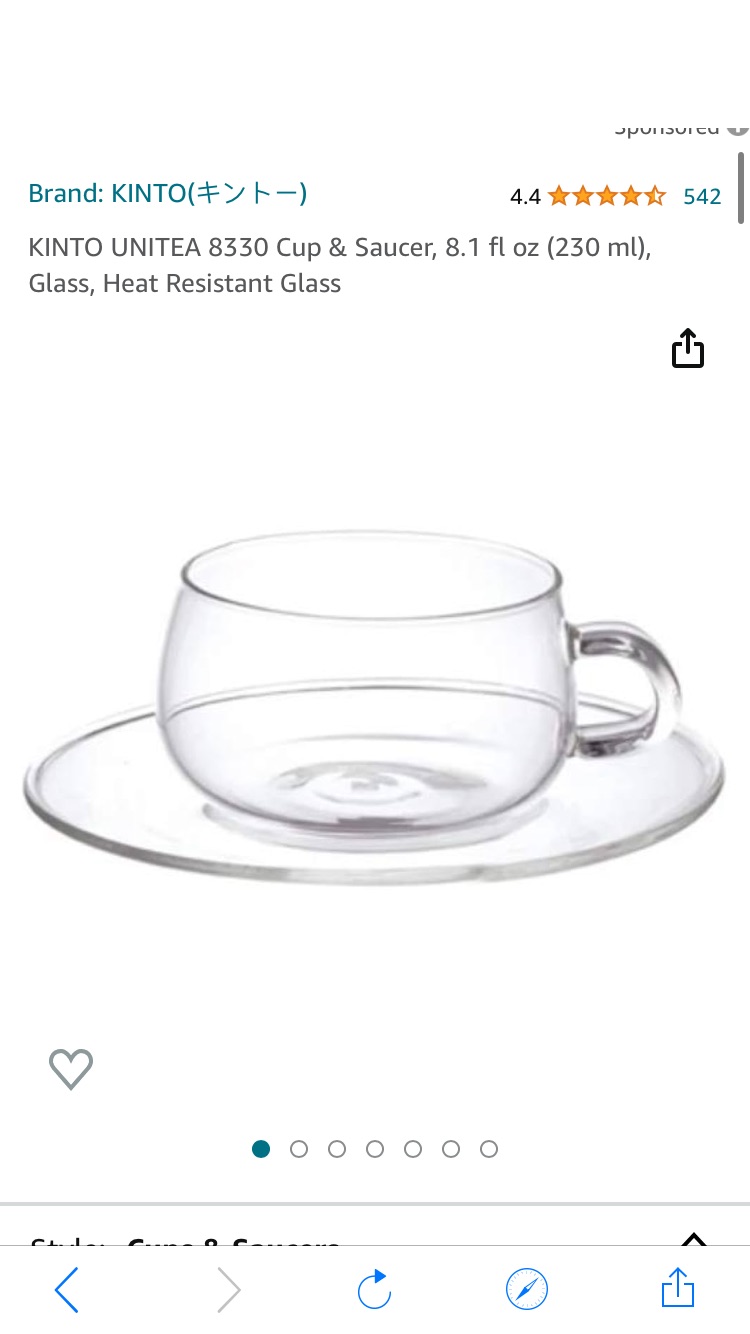 Amazon.com: KINTO UNITEA 8330 Cup & Saucer, 8.1 fl oz (230 ml), Glass, Heat Resistant Glass : 茶杯杯碟