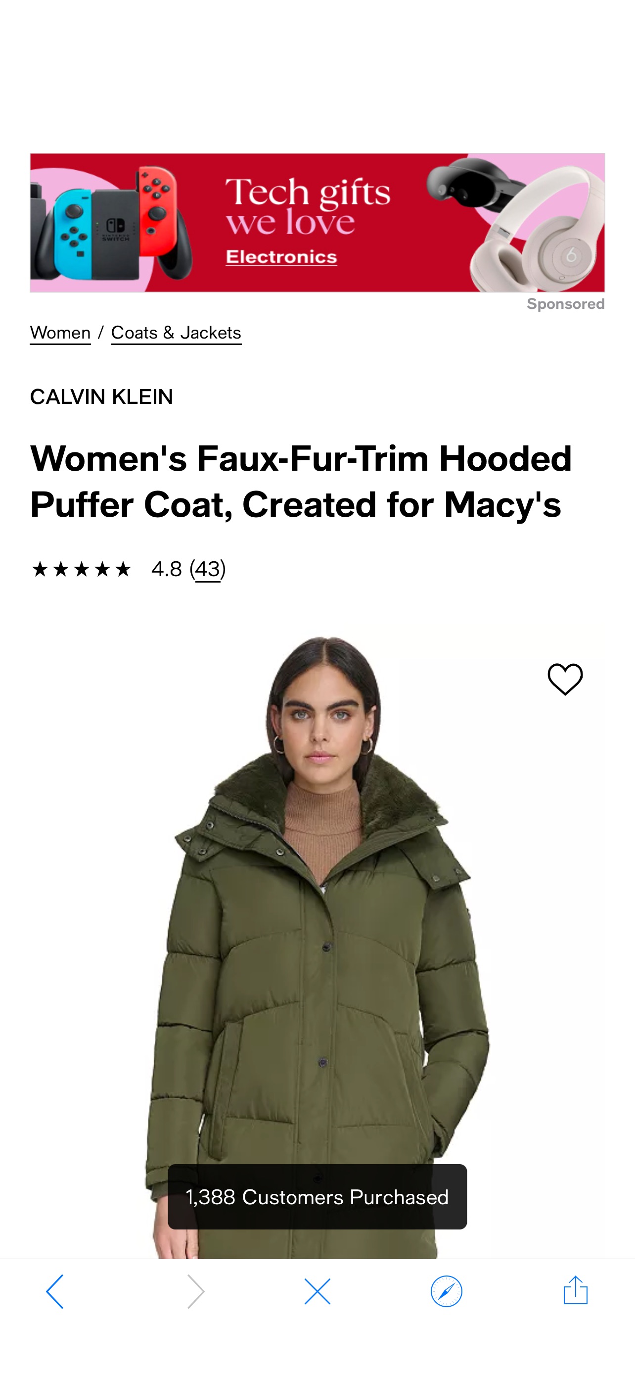 Calvin Klein Women's Faux-Fur-Trim Hooded Puffer Coat, Created for Macy's - Macy's