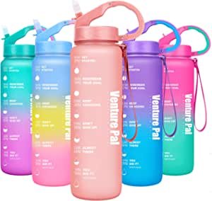 Venture Pal 32oz Leakproof BPA Free Water Bottle with Motivational Time Marker & Straw to Ensure You Drink Enough Water Daily for Fitness Gym Outdoor Sports Activity