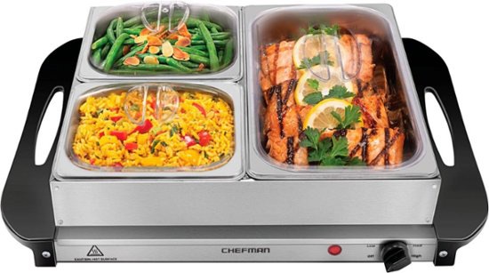 CHEFMAN Electric Buffet Server + Warming Tray w/ Adjustable Temp Hot Plate, 14" x 14" Surface Stainless Steel RJ22-SS-B - Best Buy食物保暖器