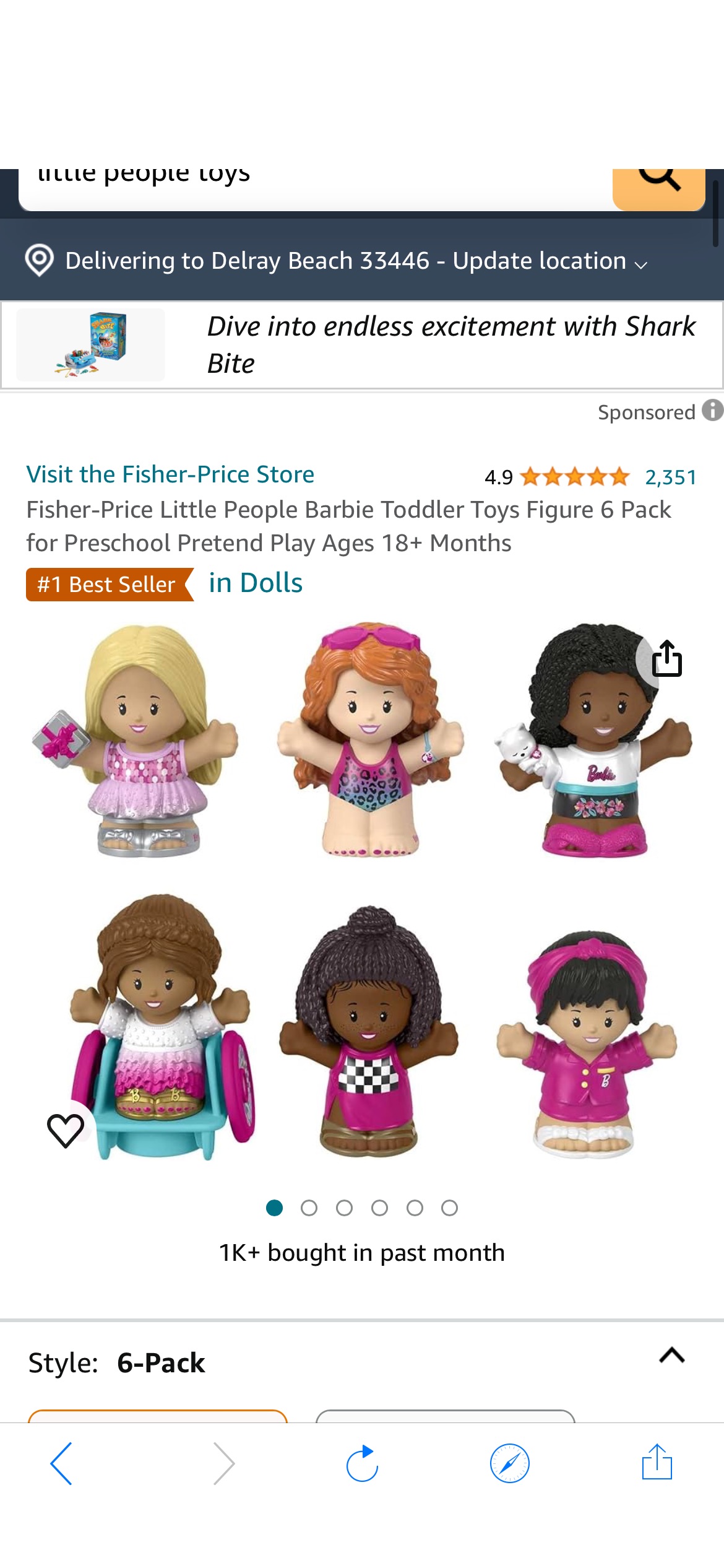 Amazon.com: Fisher-Price Little People Barbie Toddler Toys Figure 6 Pack for Preschool Pretend Play Ages 18+ Months : Toys & Games公仔