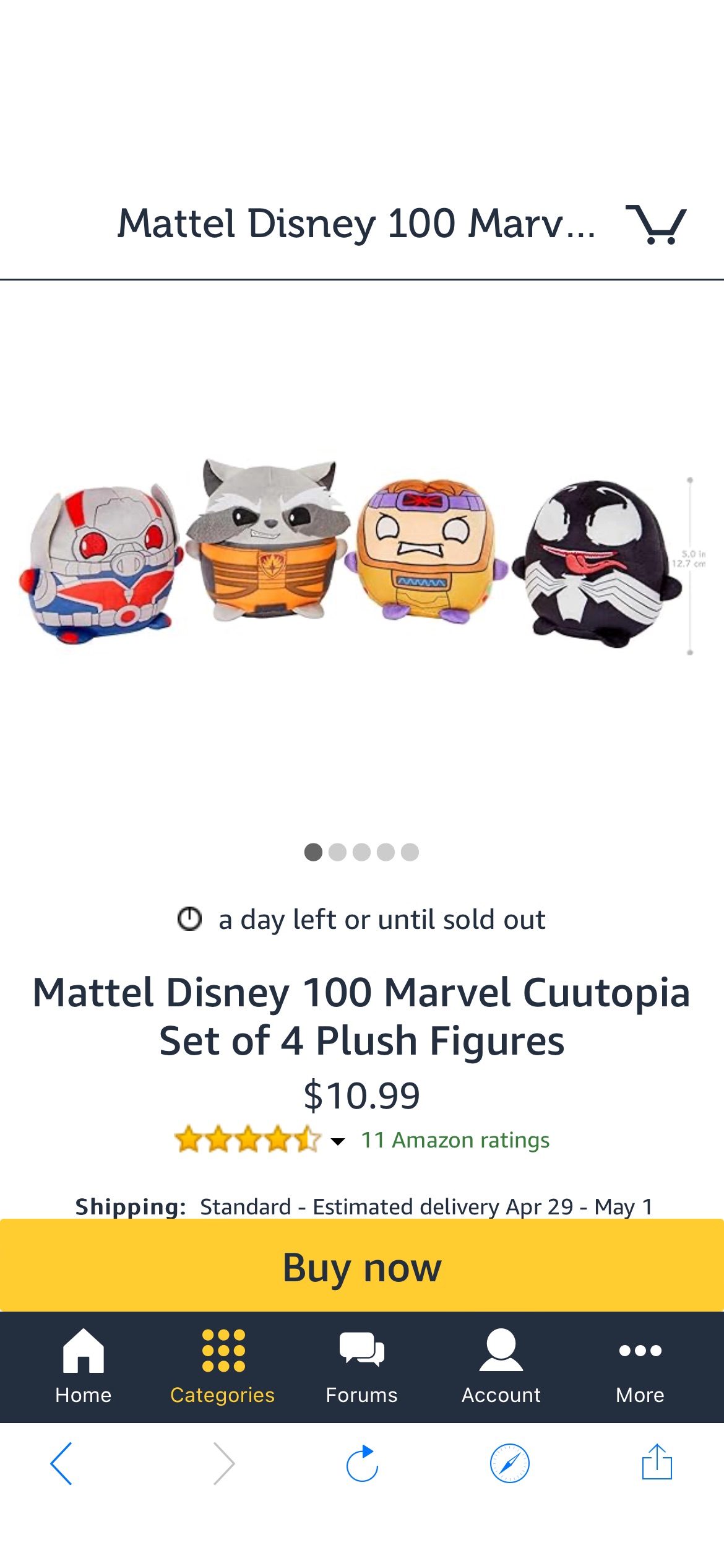 Mattel Disney 100 Marvel Cuutopia Set of 4 Plush Figures