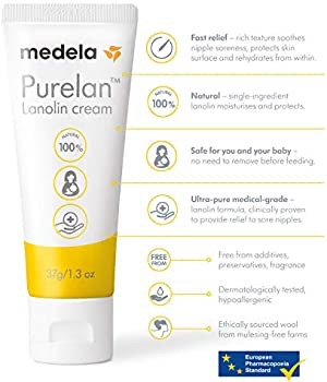 Amazon.com : Medela Lanolin Nipple Cream for Breastfeeding, 100% All Natural Single Ingredient, New Purelan, 1.3 Ounce : Baby