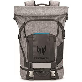 Acer Predator Rolltop Gaming Backpack, Water Resistant Lightweight Travel Backpack Fits and Protects Up to 15.6" Gaming Laptops, Grey with Teal Accents