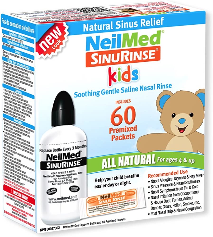 Amazon.com: Neilmed's Sinus Rinse, Pediatric, Complete Saline Nasal Rinse Kit 60 Premixed Packets : Health & Household