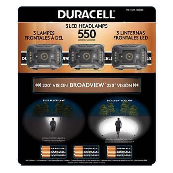 头灯 Duracell 550 Lumen 3-pack Headlamp  | Costco