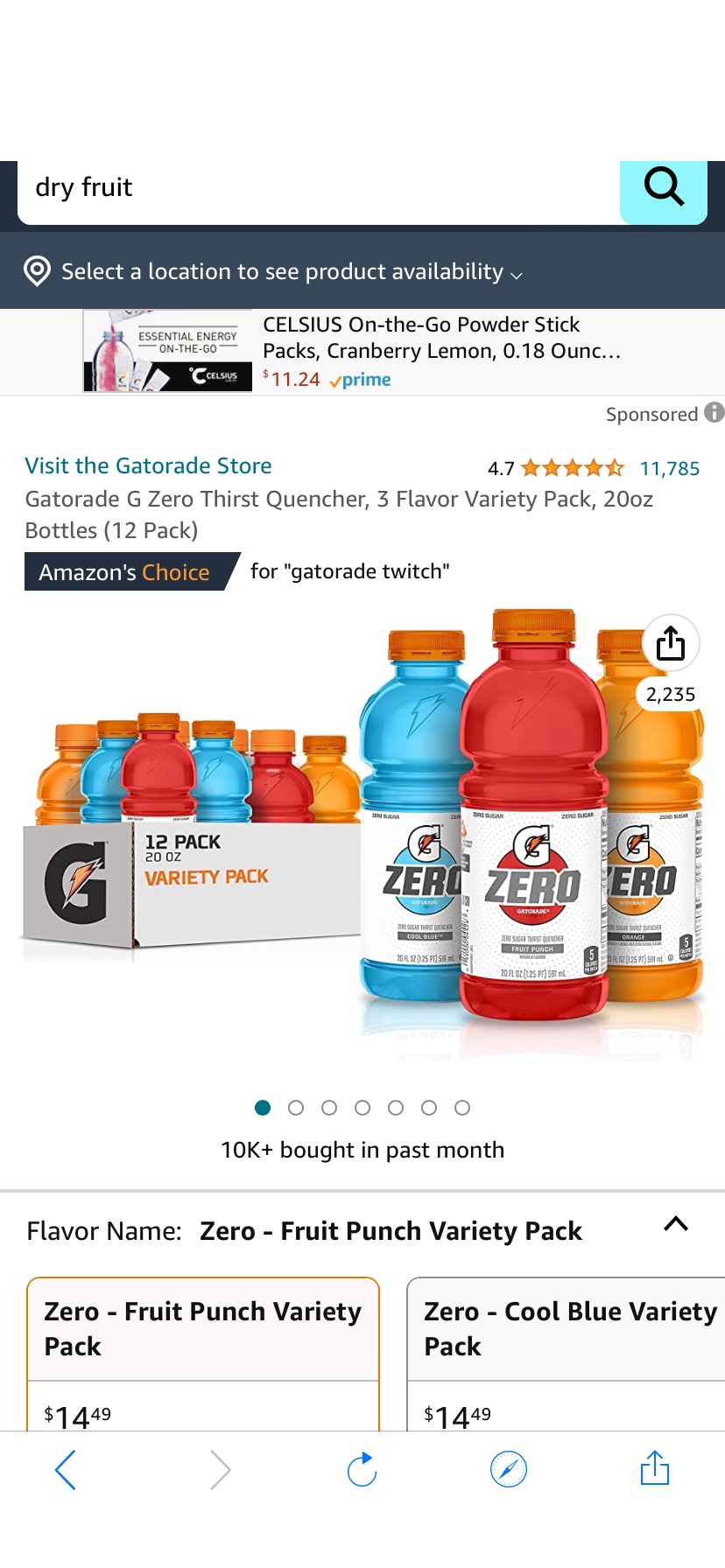 Amazon.com : Gatorade 功能饮料G Zero Thirst Quencher, 3 Flavor Variety Pack, 20oz Bottles (12 Pack) : Grocery & Gourmet Food