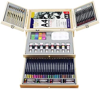 Amazon.com: Professional Art Set, Art Supplies in Portable Wooden Case, 83 Pieces Deluxe Art Set for Painting & Drawing, Art Kit for Kids, Teens and Adult/Gift绘画工具套装