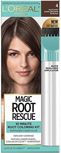 Amazon.com : L&#39;Oreal Paris Magic Root Rescue 10 Minute Root Hair Coloring Kit, Permanent Color with Quick Precision Applicator, 100 percent Gray Coverage, 4 Dark Brown, 1 kit 