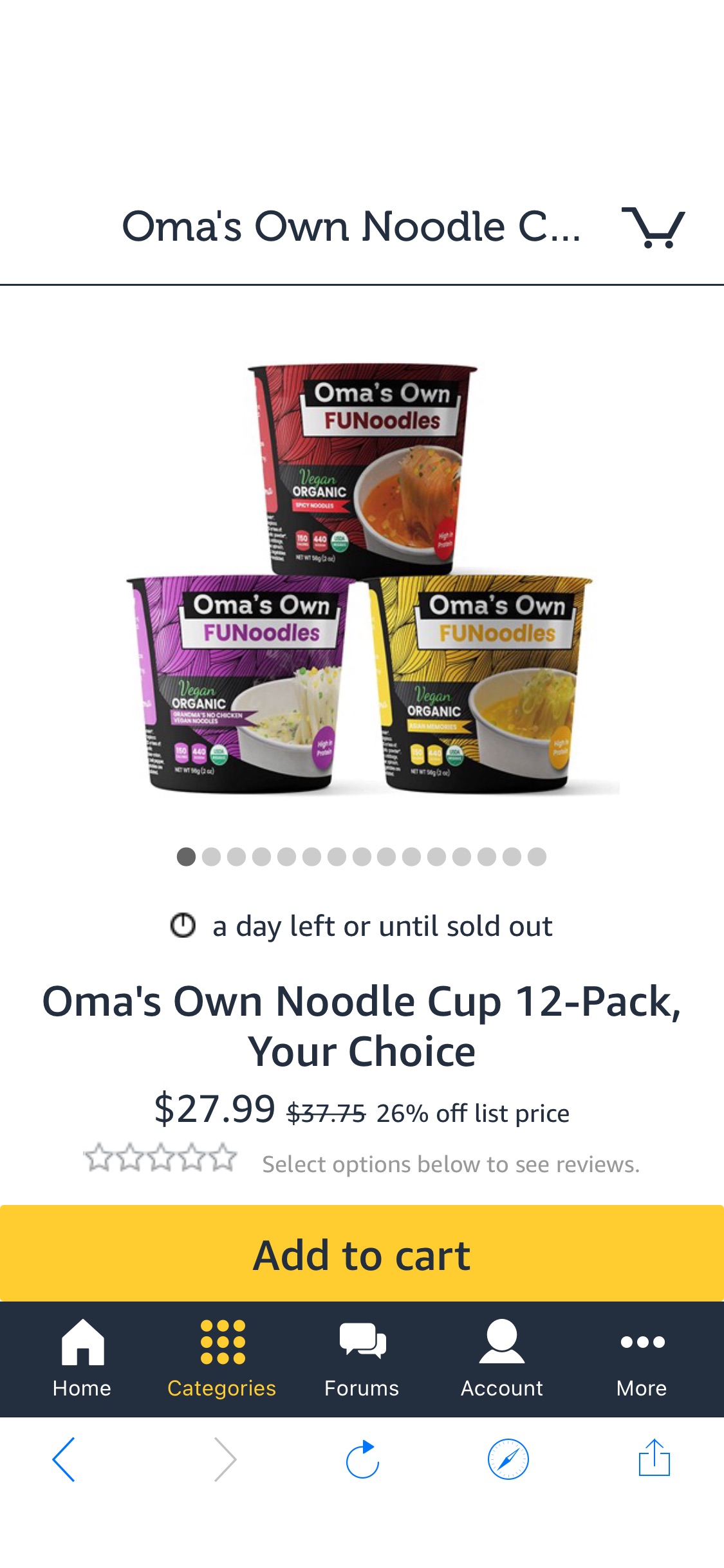 Oma's Own Noodle Cup 12-Pack, Your Choice 促销