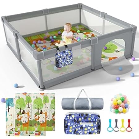 Amazon.com : Extra Large Baby Playpen 79" X 71" with Mat - Sturdy Design, Gates, Ocean Balls - Indoor/Outdoor Play Area for Babies and Toddlers, Safe and Versatile Play Yard : Baby