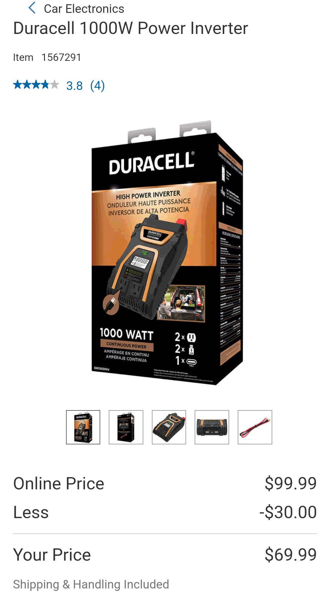 Duracell 1000W Power Inverter  | Costco金霸王1000W逆变器