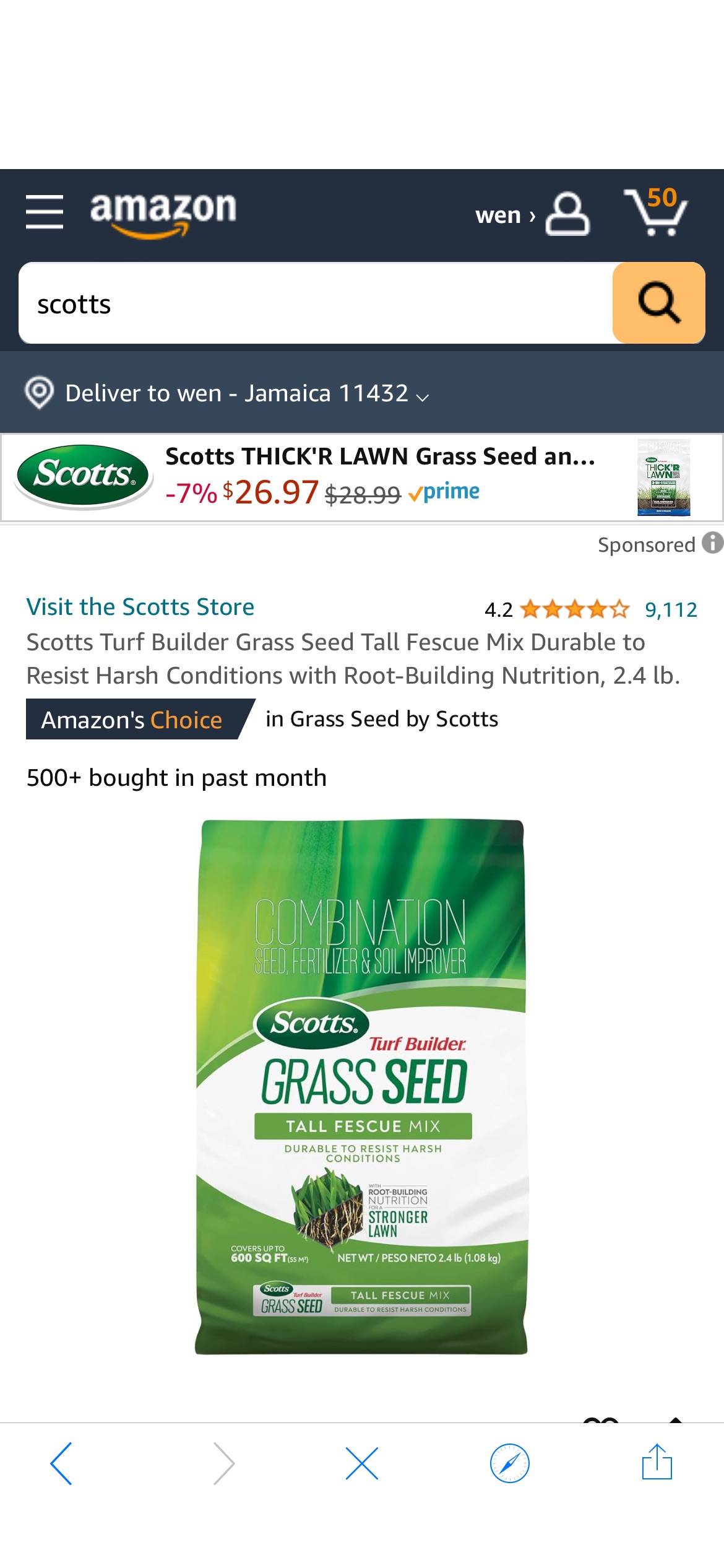 Amazon.com : Scotts Turf Builder Grass Seed Tall Fescue Mix Durable to Resist Harsh Conditions with Root-Building Nutrition, 2.4 lb. : Patio, Lawn & Garden