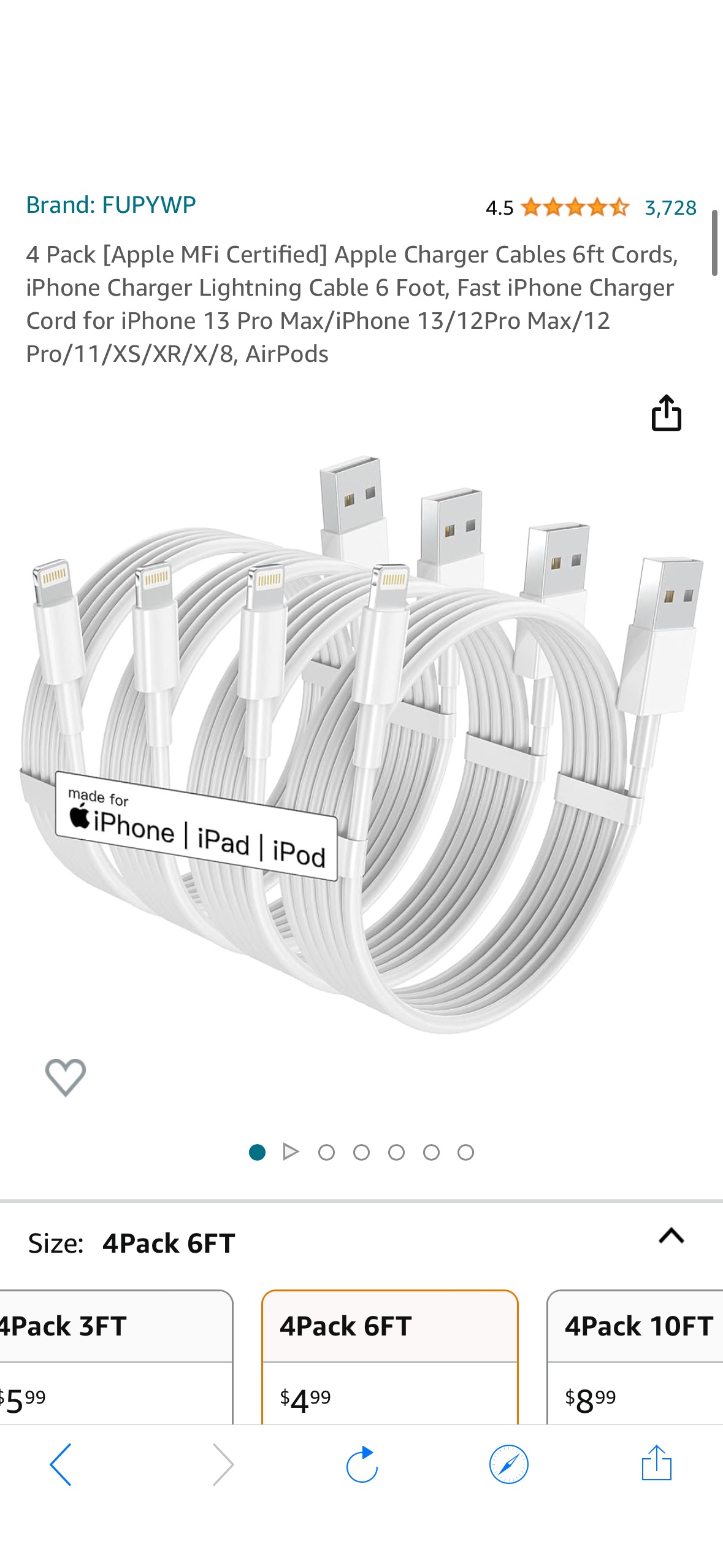 Amazon.com: 4 Pack [Apple MFi Certified] Apple Charger Cables 6ft Cords, iPhone Charger Lightning Cable 6 Foot, Fast iPhone Charger Cord for iPhone 13 Pro Max/iPhone 13/12Pro Max/12 Pro/11/XS/XR/X/8, 