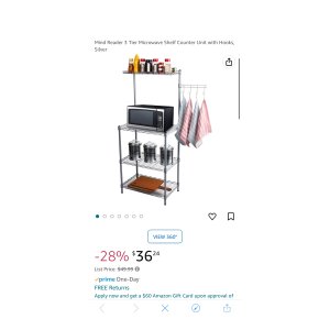 $36.24 Amazon.com - Mind Reader 3 Tier Microwave Shelf Counter Unit with Hooks, Silver - Baker s Racks