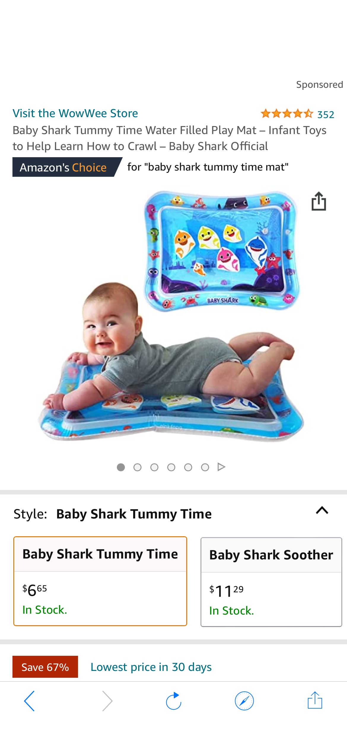Amazon.com: Baby Shark Tummy Time Water Filled Play Mat – Infant Toys to Help Learn How to Crawl – 宝宝鲨鱼tummy time垫子