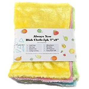 Amazon.com: EasyTheory Free of Stain And Grease, Odor Delaying, Thick Absorbent Wood Fiber Dish Towels Cloths, All Purpose For Kitchen and House, Washing Dishes, Wiping Window and Car, set of 5 (7X9, Multicolor): Home & Kitchen