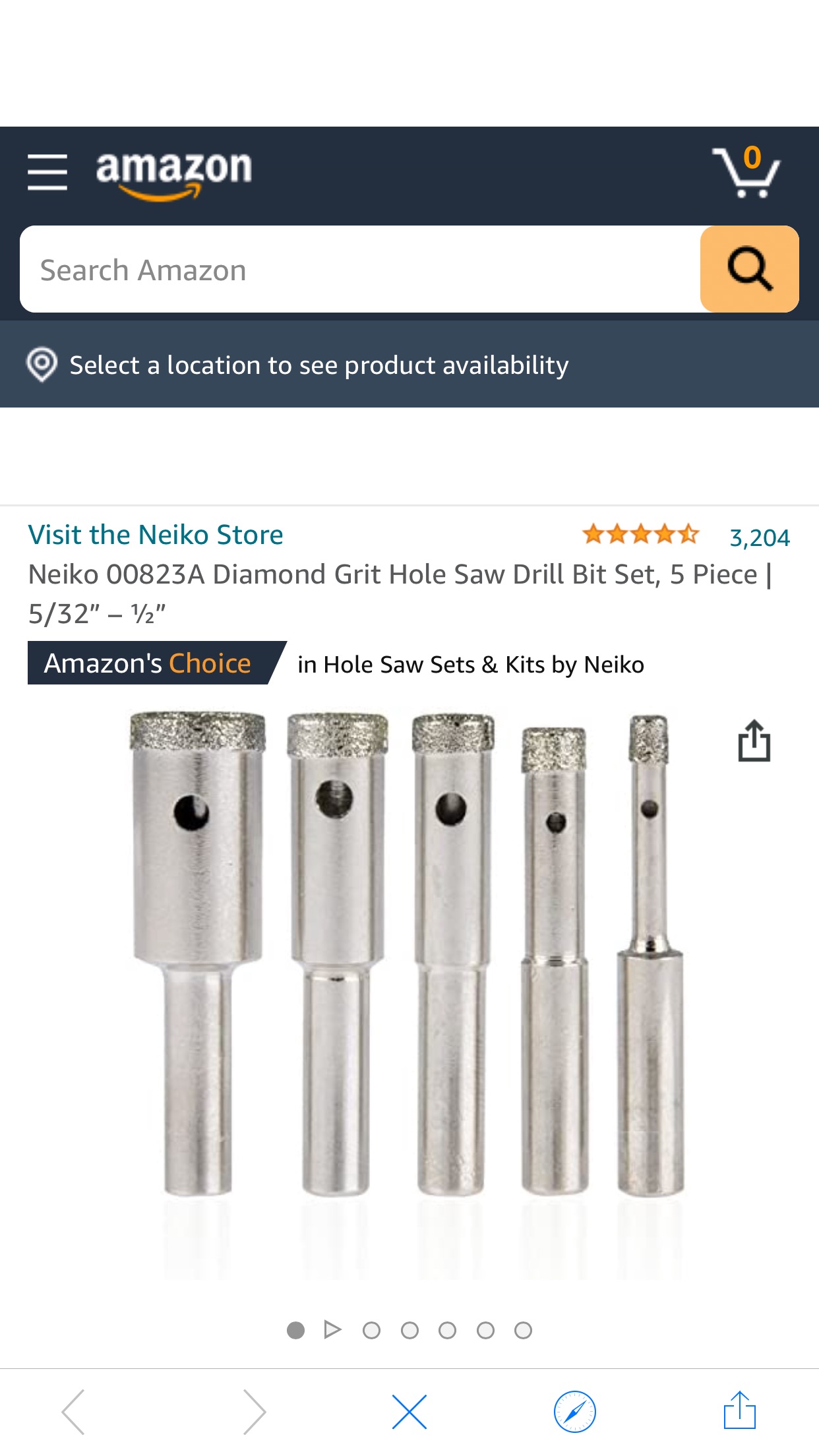 Neiko 5只钻头 00823A Diamond Grit Hole Saw Drill Bit Set, 5 Piece | 5/32” – ½”可在陶瓷玻璃盆钻孔 半价