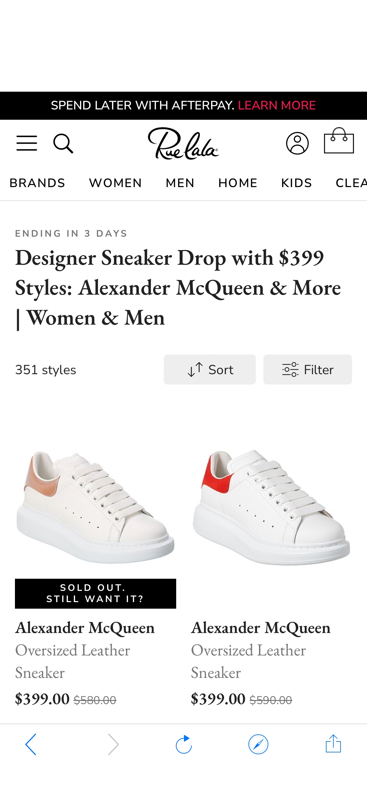 Rue La La — Designer Sneaker Drop with $399 Styles: Alexander McQueen & More | Women & Men