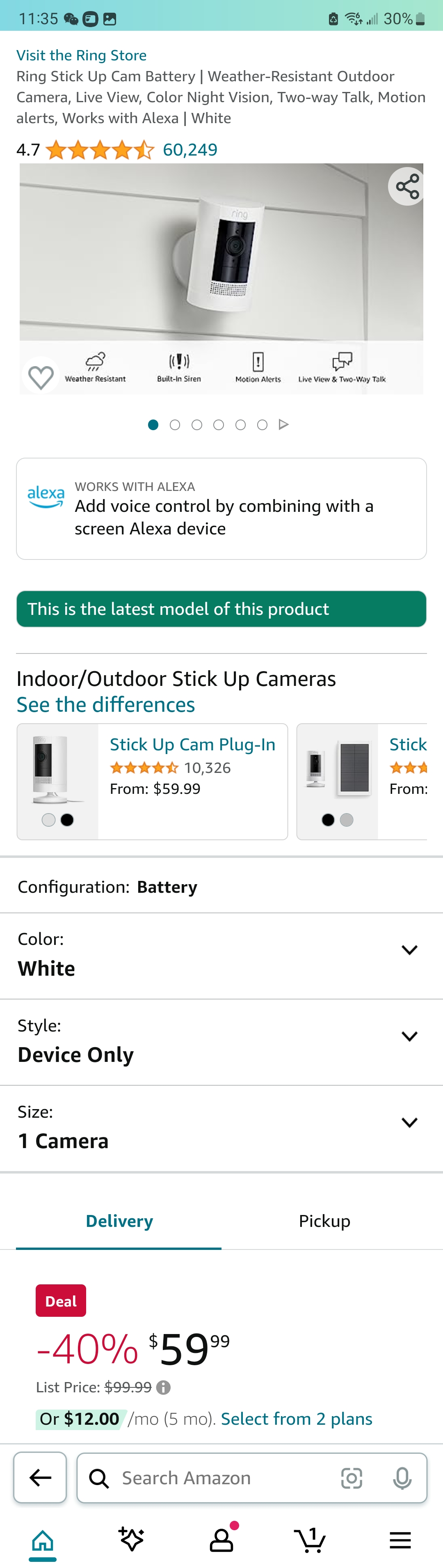 Ring Stick Up Cam Battery HD security camera with custom privacy controls, Simple setup, Works with Alexa - White : Electronics
