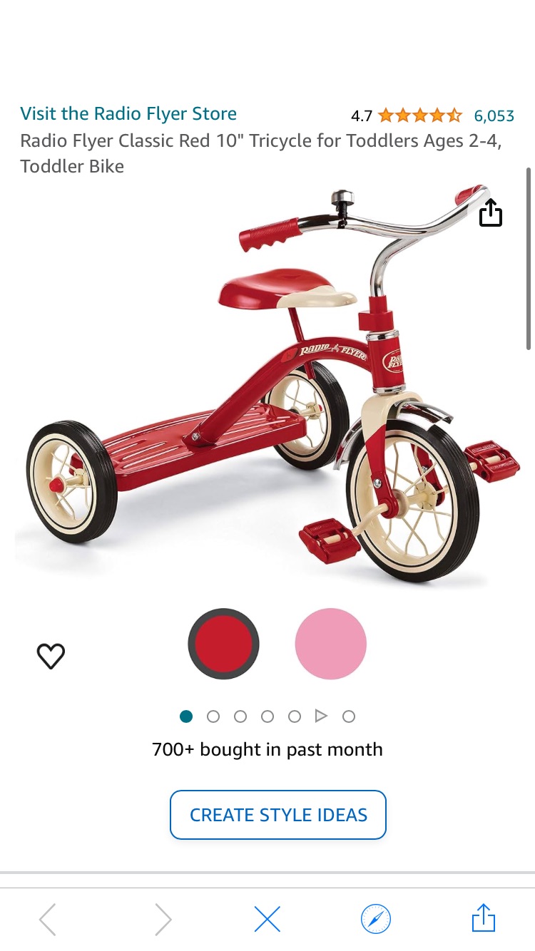 兒童三輪車Amazon.com: Radio Flyer Classic Red 10" Tricycle for Toddlers Ages 2-4, Toddler Bike
