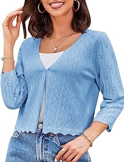 蓝色开衫GRACE KARIN Women's Cropped Cardigans Sweaters Button Down Open Front Bolero Shrugs for Dresses Light Blue S at Amazon Women’s Clothing store
