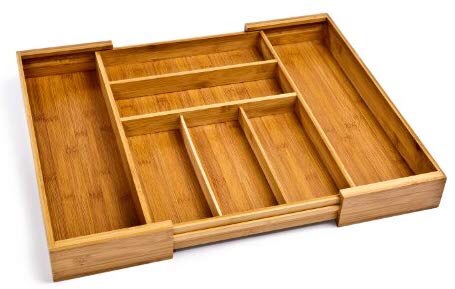 Seville Classics Bamboo Expandable 7 Compartment, 2 Adjustable, Flatware Utensil Cutlery Drawer Tray Organizer 可伸缩抽屉柜收纳盘