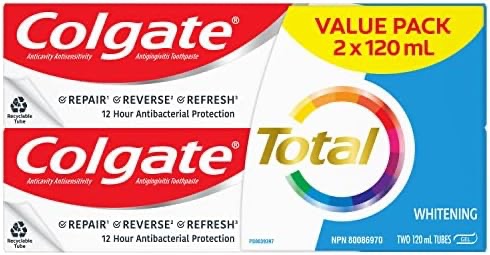 Colgate Total Whitening Anticavity Fluoride Gel Toothpaste, 2 X 120 mL : Amazon.ca: Health & Personal Care