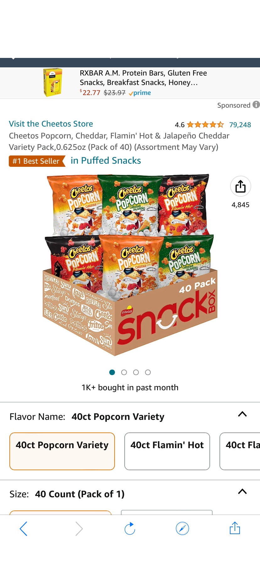 Amazon.com: Cheetos 奇多爆米花Popcorn, Cheddar, Flamin' Hot & Jalapeño Cheddar Variety Pack,0.625oz (Pack of 40) (Assortment May Vary)