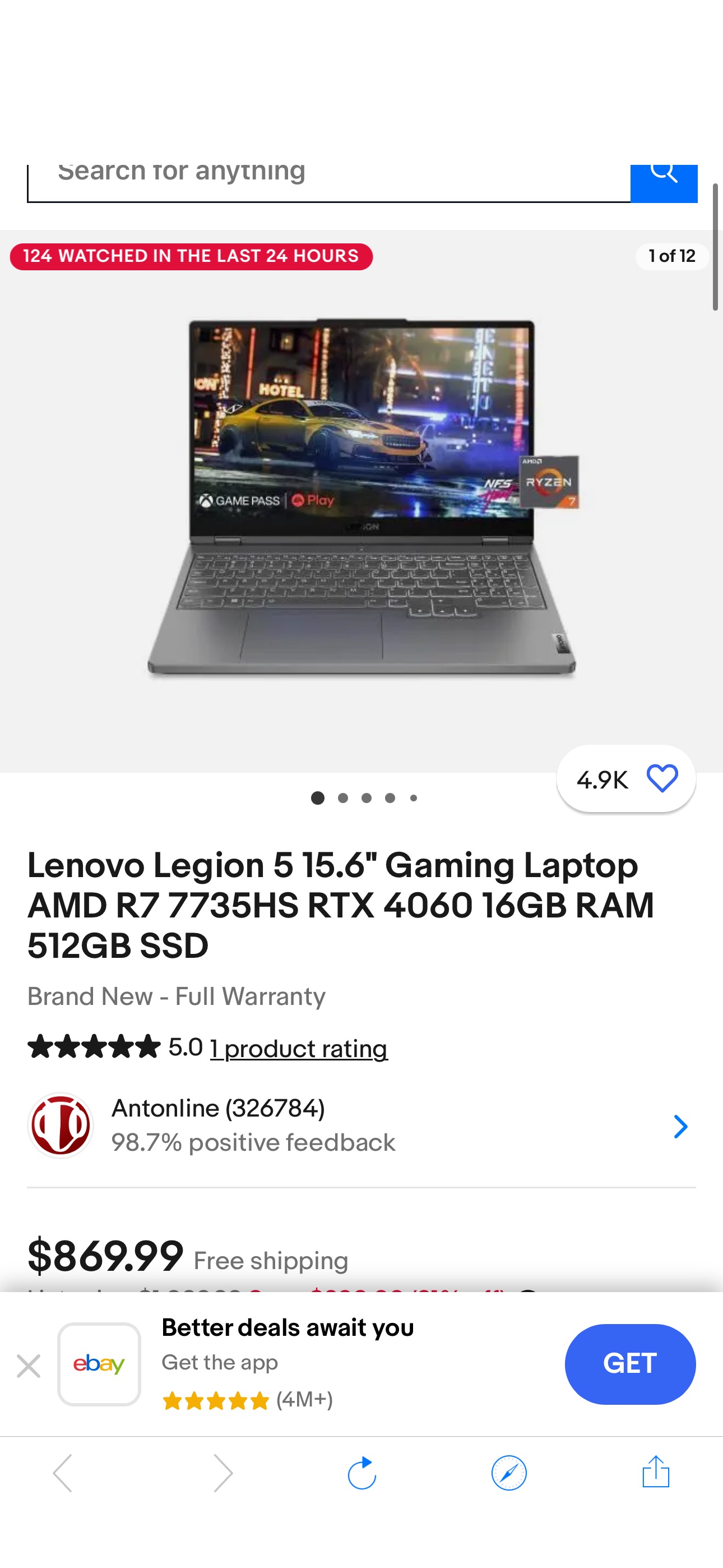 Lenovo Legion 5 15.6" Gaming Laptop AMD R7 7735HS RTX 4060 16GB RAM 512GB SSD 197532658356 | eBay