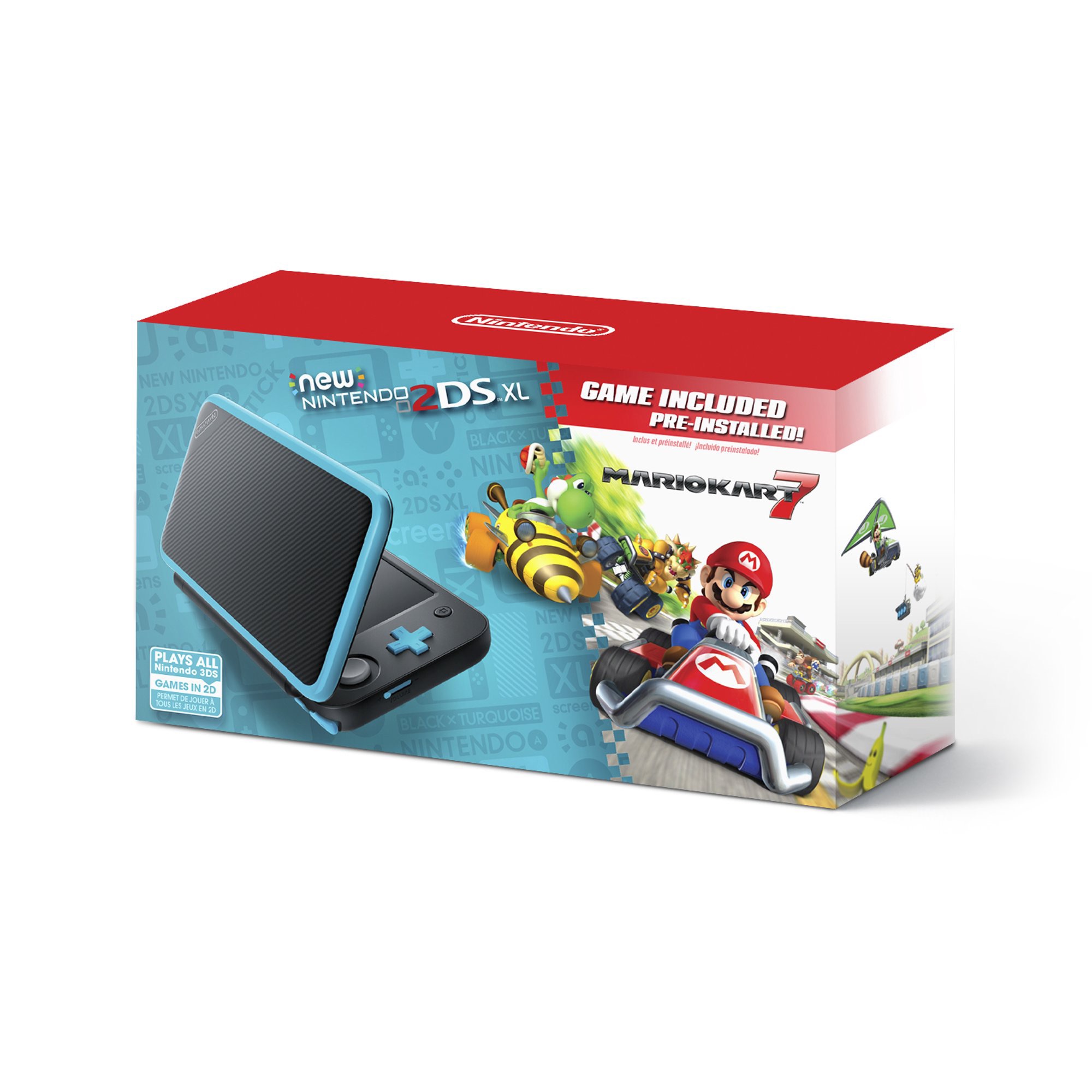 New Nintendo 2DS XL System w/ Mario Kart 7 Pre-installed, Black & Turquoise 任天堂全新 New Nintendo 2DS XL 黑蓝色+超級馬里奧卡丁車7