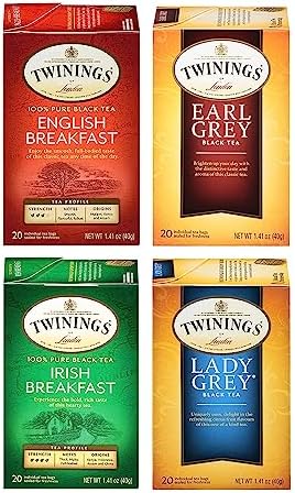 Amazon.com : Twinings Variety Pack English Breakfast, Earl Grey, Irish Breakfast, Lady Grey, Caffeinated Black Tea Bags, 20 Count (Pack of 4) : Grocery & Gourmet Food