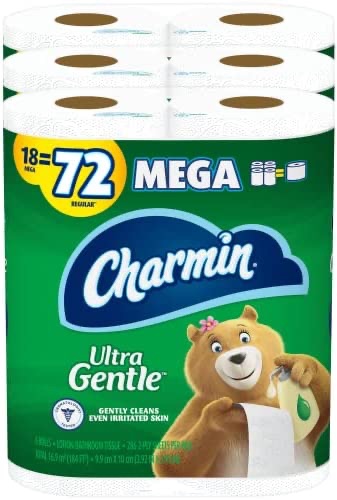 Amazon.com: Charmin Ultra Gentle Toilet Paper, 18 Mega Rolls 卫生纸
