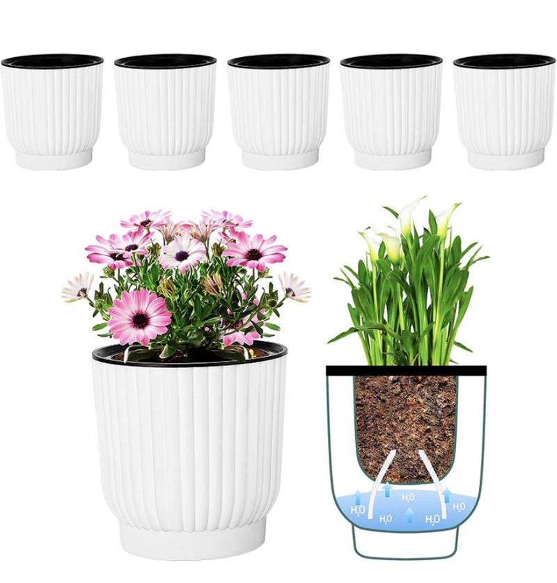 VIVOSUN 6-Pack Self-Watering Plastic Pots for Indoor Plants 室内植物自浇水塑料盆