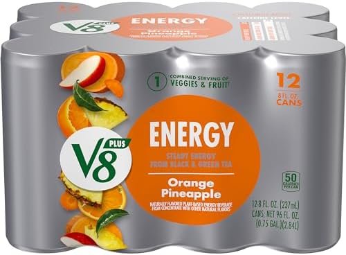 Orange Pineapple Energy Drink, Made with Real Vegetable and Fruit Juices, 8 FL OZ Can (12 Pack)