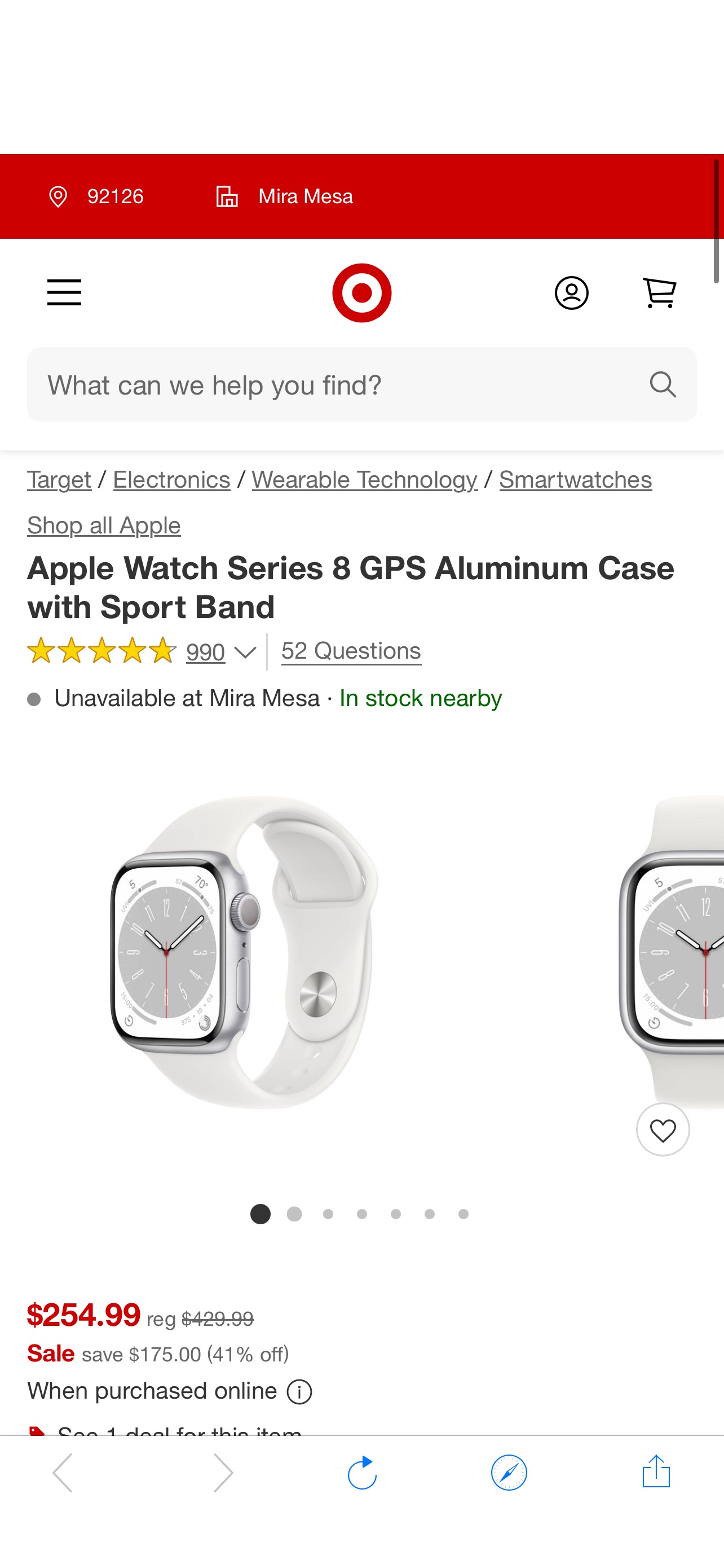 Apple Watch Series 8 Gps 45mm Silver Aluminum Case With White Sport Band - M/l : Target