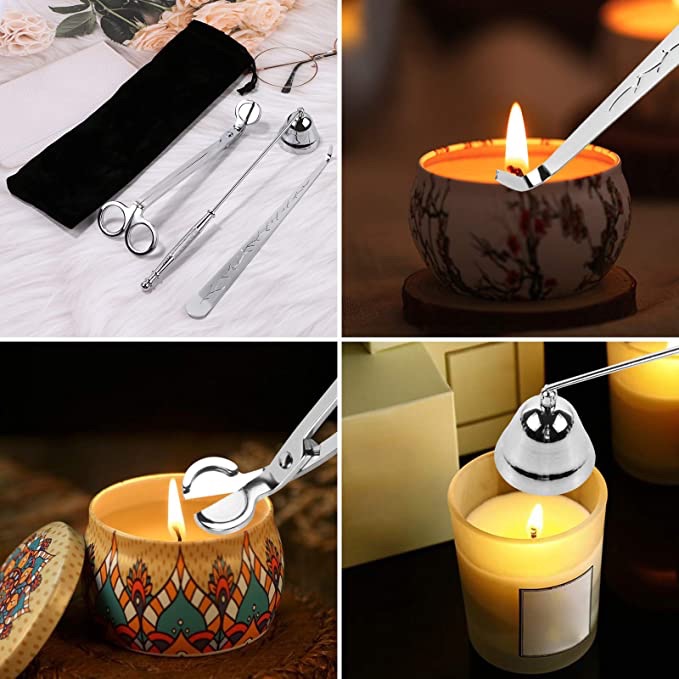 Amazon.com: CABAX 3 合 1 蜡烛配件套装包括烛芯修剪器、蜡烛吸管、烛芯北斗、蜡烛刀工具套件防止闪烁的黑烟，银色