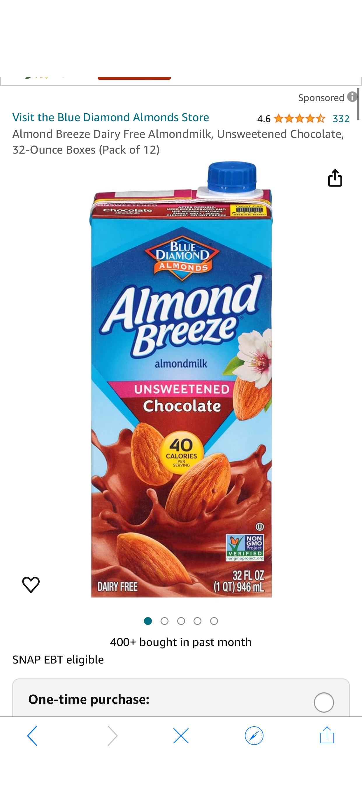Amazon.com: Almond Breeze Dairy Free Almondmilk, Unsweetened Chocolate, 32-Ounce Boxes (Pack of 12) : Grocery & Gourmet Food 杏仁奶12瓶