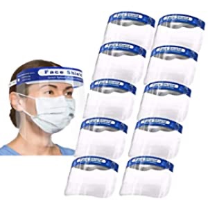 10 Pack Safety Face Shield, All-Round Protection Headband with Clear Anti-Fog Lens, 轻质防护面罩10个