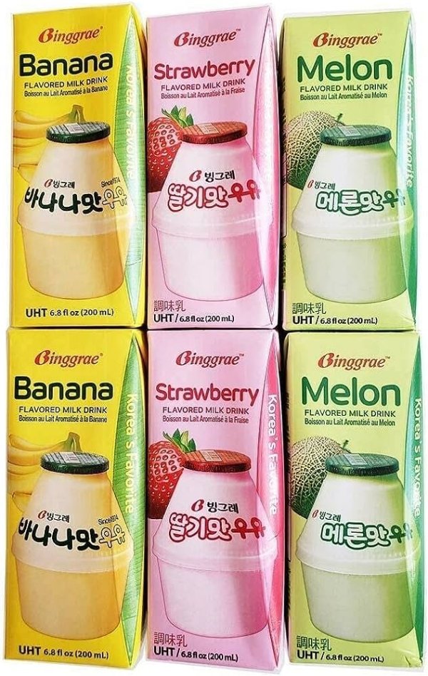 Variety Banana, Strawberry, Melon Flavored Milk Drink 6 Packs