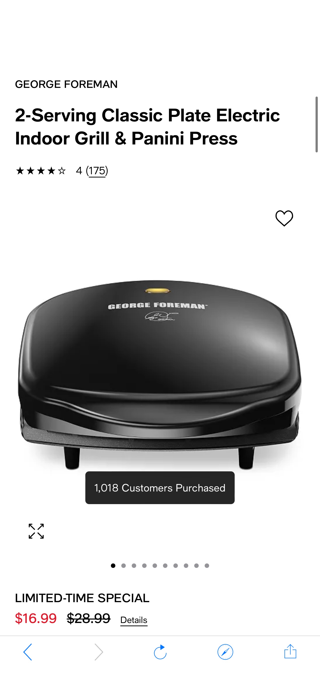 George Foreman 2-Serving Classic Plate Electric Indoor Grill & Panini Press - Macy's