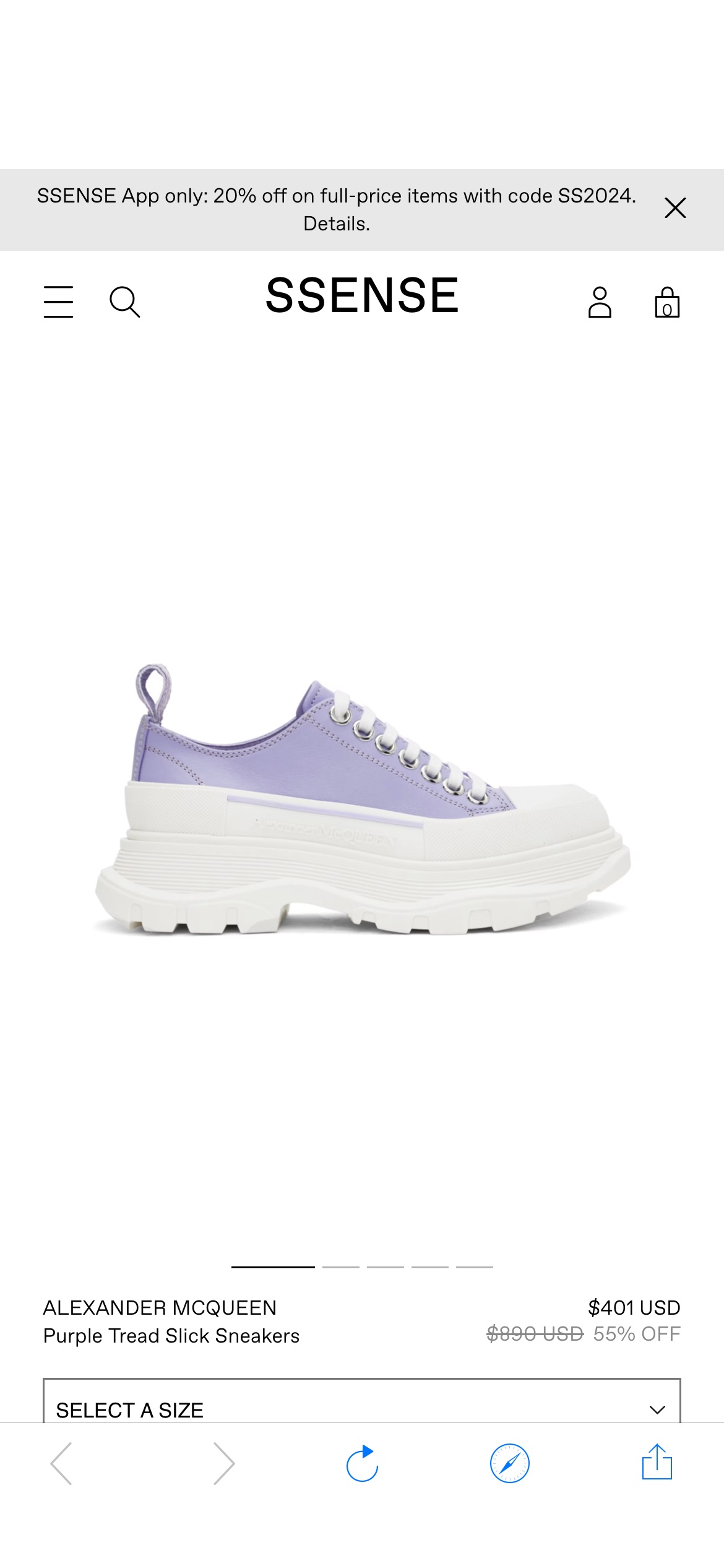 Purple Tread Slick Sneakers by Alexander McQueen on Sale