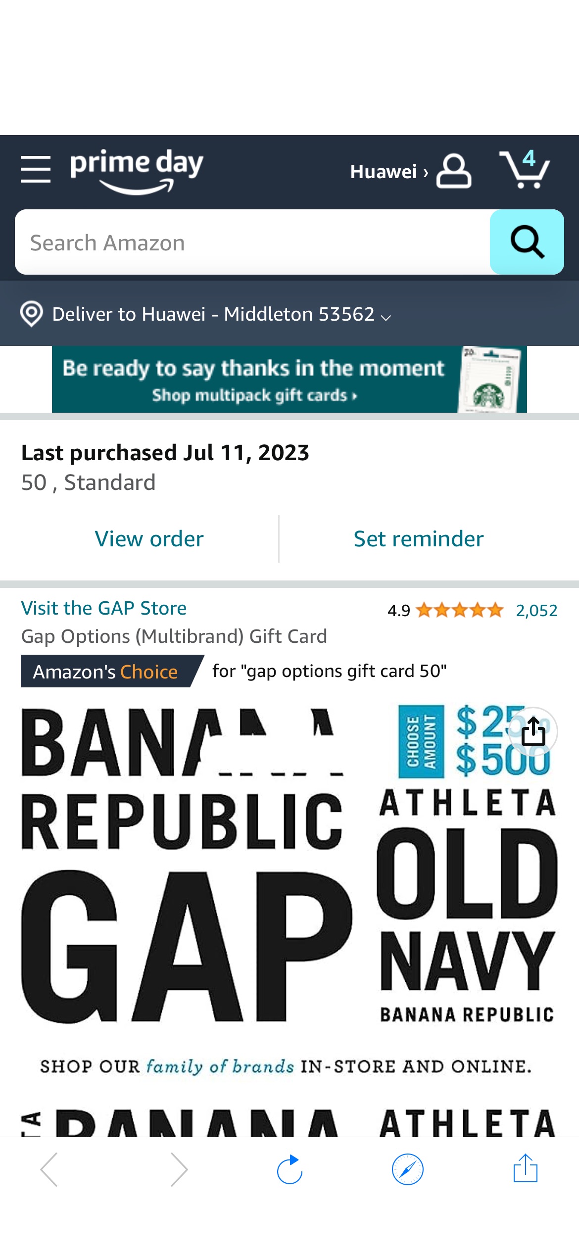 Amazon.com: GAP Options (Multibrand) Gift Card $50 : Gift Cards