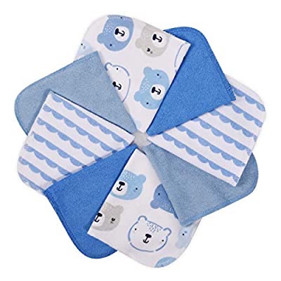 Momcozy 超柔软吸水毛巾，8 条新生儿浴巾，适用于敏感皮肤的天然可重复使用婴儿湿巾，婴儿登记作为淋浴，10 英寸 x 10 英寸（蓝色）