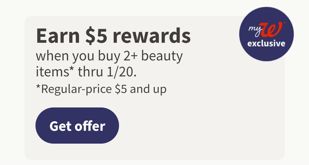 Walgreens任意买两件美妝护肤产品即可得$5奖励